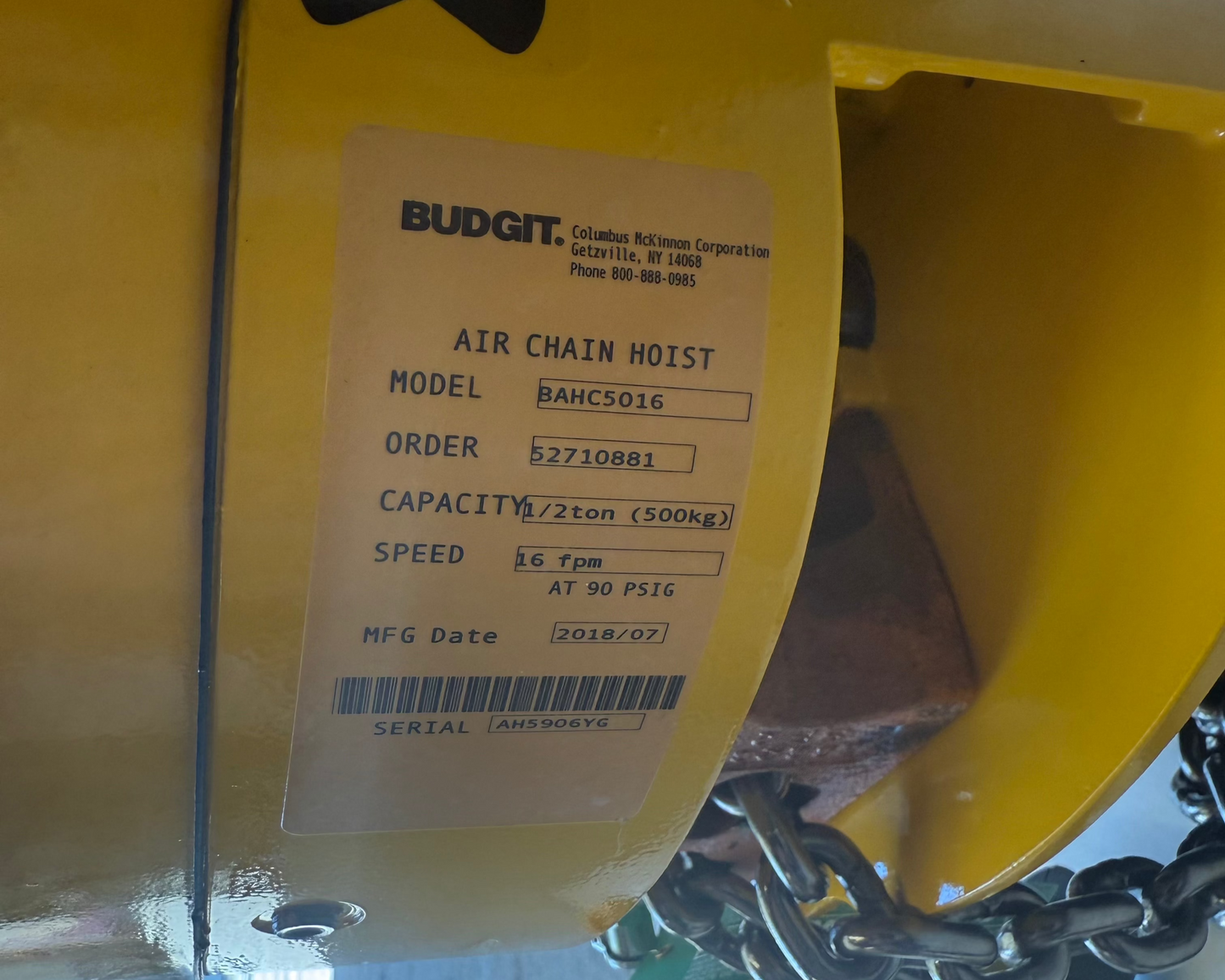 1/2 Ton Spark-Resistant Air Hoist 16 ft/min 10ft Lift - Made in USA