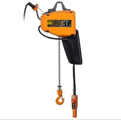 MTC Crane 1 Ton Electric Chain Hoist, 480V 3-phase, 20' Lift Height, VFD, Pendant with Emergency Stop