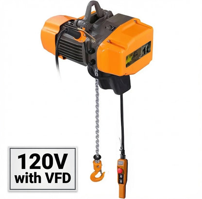 MTC Crane 1 Ton Electric Chain Hoist, 120V, 20' Lift Height, VFD,  Pendant with Emergency Stop and Radio Controls included!