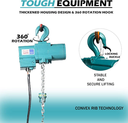 MTC Crane Pneumatic Air Hoist 500# 20' Lift