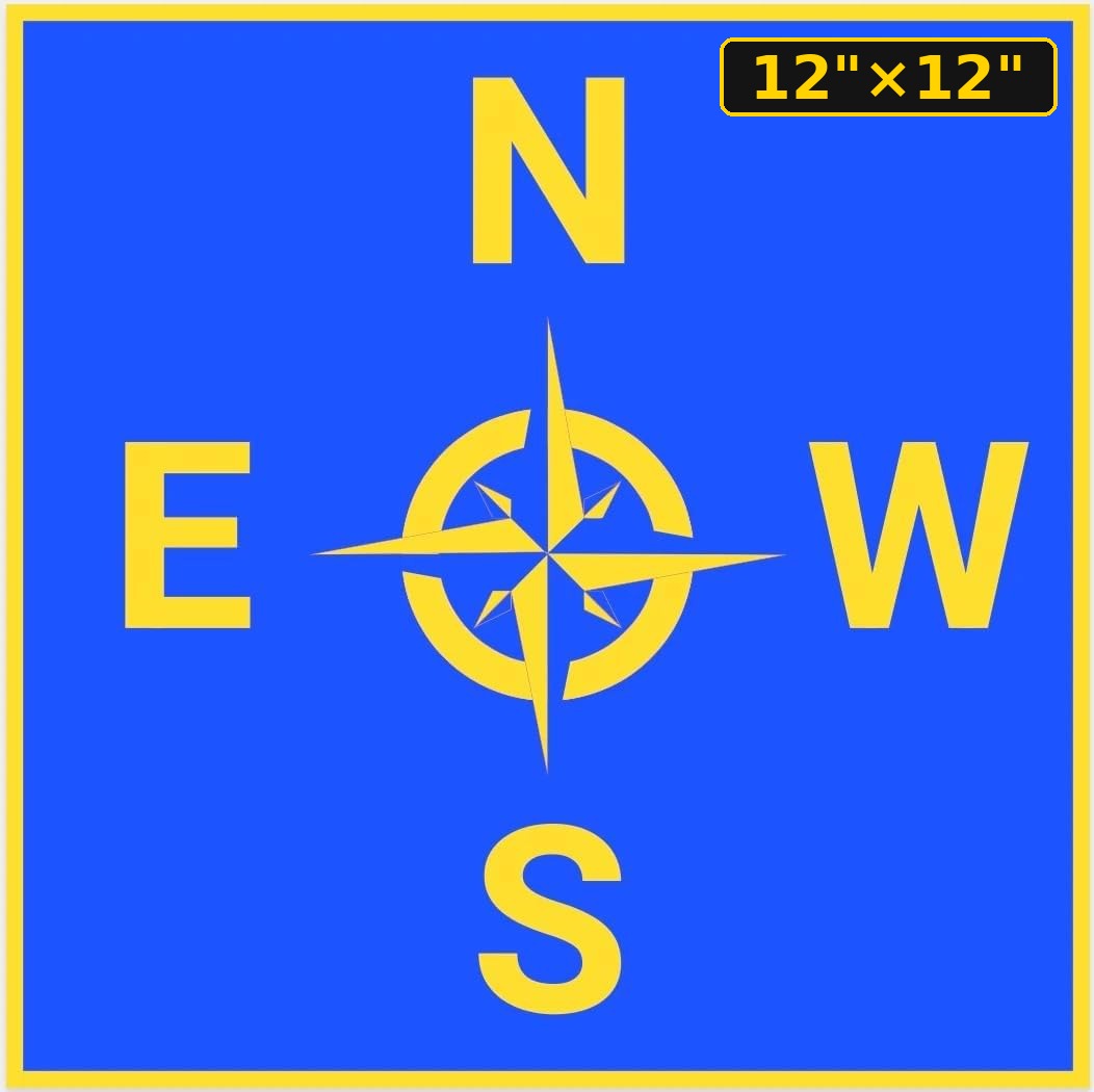 Crane Direction Compass Sticker — 12", Blue — 12"×12"