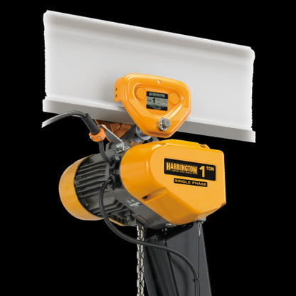Harrington SEQP003SD-15 electric chain hoist with push trolley
