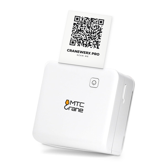 Portable Bluetooth QR label printer for Cranewerx Pro printing a QR label
